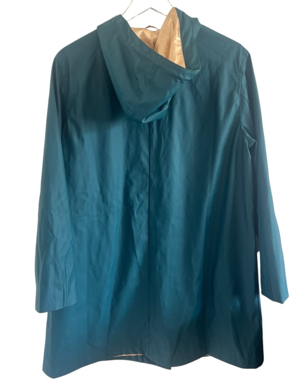 Avec Les Filles Teal Hooded Trench Coat with Gold Lining - Picture 2 of 5
